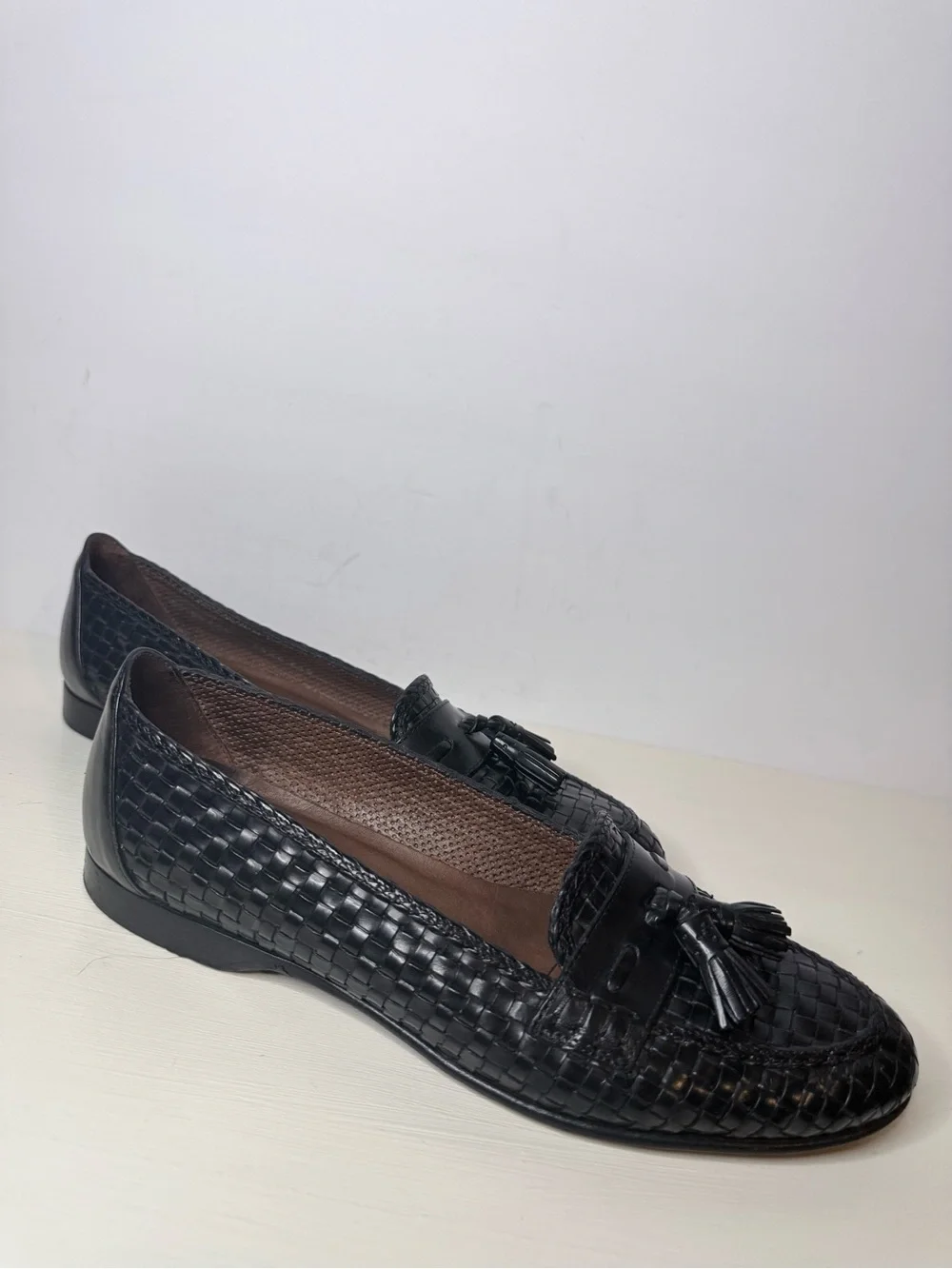 Cole Haan Black Woven Leather Tassel Loafers